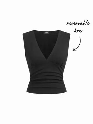 Cotton-Blend V-neck Ruched Top
