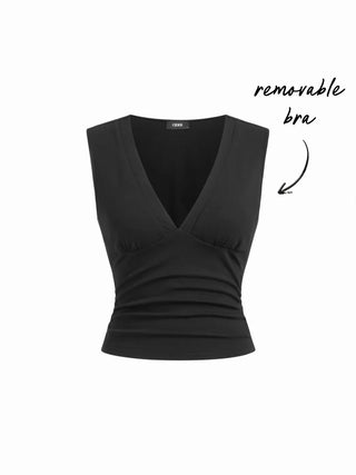 Cotton-Blend V-neck Ruched Top