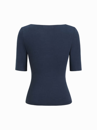 Cotton-blend Scoop Neckline Mid-length Sleeve Tee