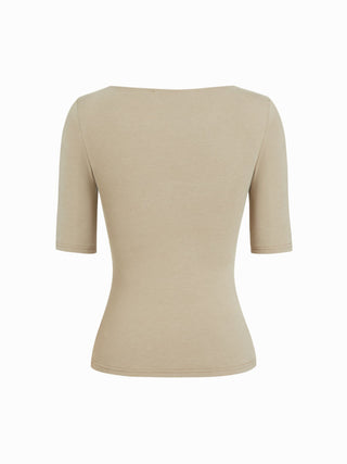 Cotton-blend Scoop Neckline Mid-length Sleeve Tee