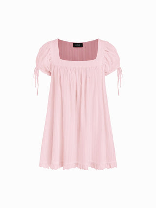 Square Neck Solid Ruffle Knotted Short Sleeve Blouse