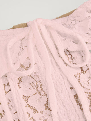 Lace Sculptural Off-Shoulder Knotted Flared Maxi Dress