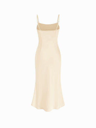 Satin High Neck Cape Sleeve Maxi Dress