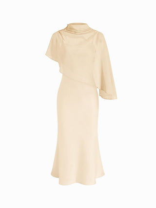 Satin High Neck Cape Sleeve Maxi Dress
