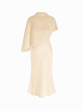 Satin High Neck Cape Sleeve Maxi Dress