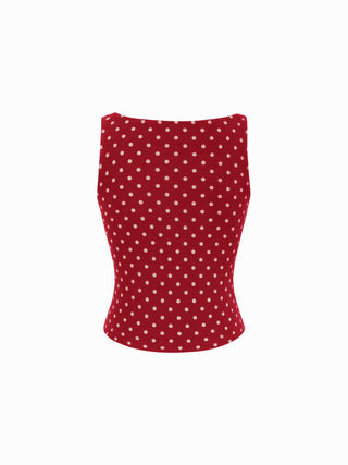 Boat Neck Polka Dot Top & Ruffle Hem Mid Rise Skirt Set