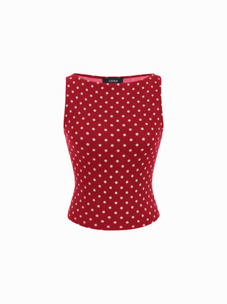 Boat Neck Polka Dot Top & Ruffle Hem Mid Rise Skirt Set