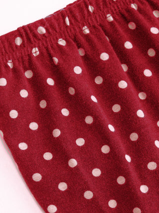 Boat Neck Polka Dot Top & Ruffle Hem Mid Rise Skirt Set