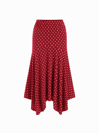 Boat Neck Polka Dot Top & Ruffle Hem Mid Rise Skirt Set