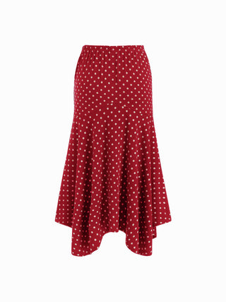 Boat Neck Polka Dot Top & Ruffle Hem Mid Rise Skirt Set