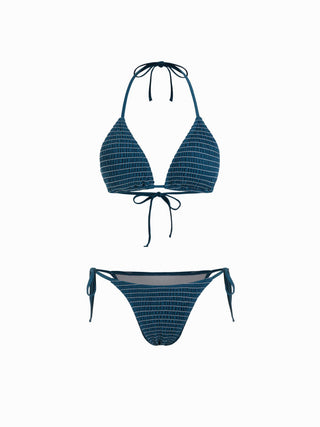Solid Smocked Triangle Bikini Set
