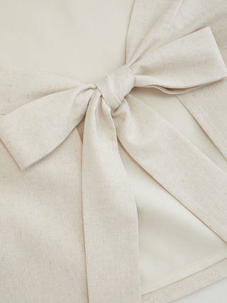 Linen-blend Boat Neckline Solid Bowknot Tank Top