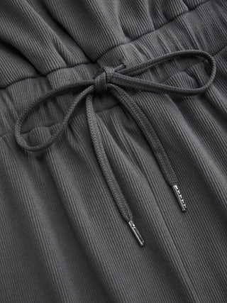 Ribbed Round Neck Drawstring Mid Rise Romper
