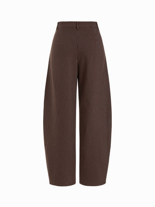 Mid Rise Striped Pleated Barrel-leg Trousers
