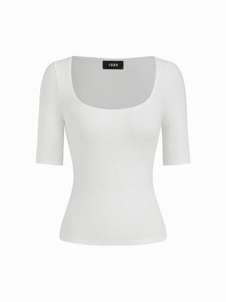 Cotton-blend Scoop Neckline Mid-length Sleeve Tee