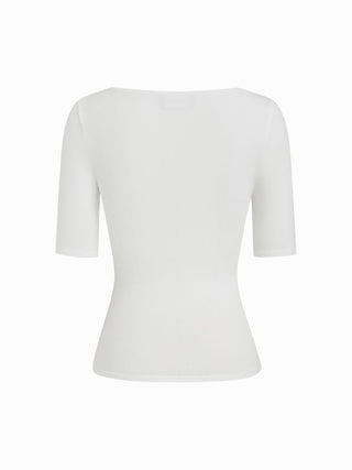 Cotton-blend Scoop Neckline Mid-length Sleeve Tee