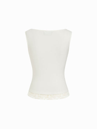 High Stretch Boat Neck Lace Panel Crop Top