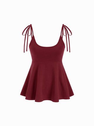 Cotton-blend Square Neck Babydoll Tie-Shoulder Flared Crop Top