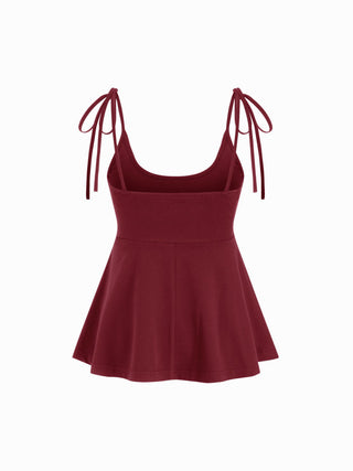 Cotton-blend Square Neck Babydoll Tie-Shoulder Flared Crop Top
