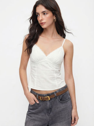 Cotton V-neck Lace Trim Cami Top