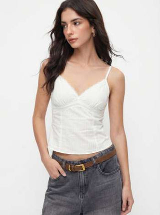 Cotton V-neck Lace Trim Cami Top