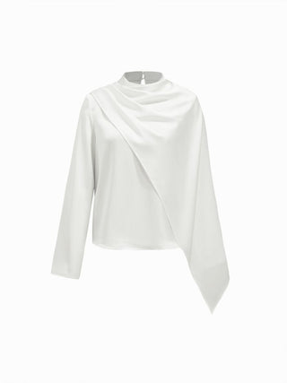 Satin Satin High Neck Draped Long Sleeve Blouse With Scarf For Daily Casual Work