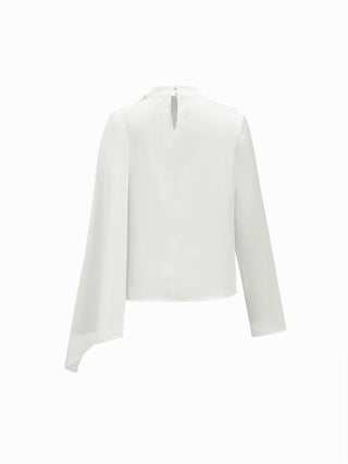 Satin Satin High Neck Draped Long Sleeve Blouse With Scarf For Daily Casual Work
