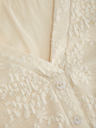 Lace V-Neck Bell Sleeve Ruffle Hem Blouse