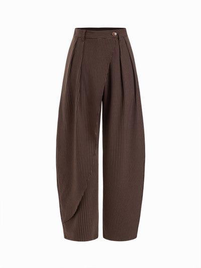 Mid Rise Striped Pleated Barrel-leg Trousers