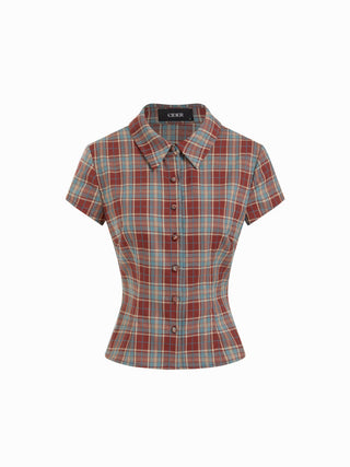Woven Collar Stripe Short Sleeve Shirt For School