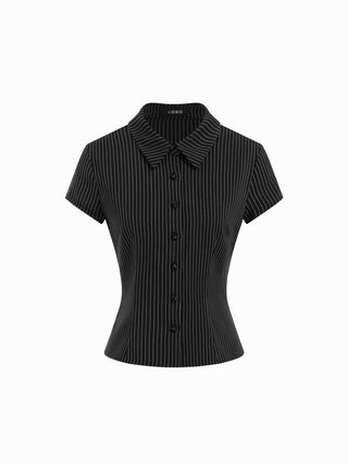 Woven Collar Stripe Short Sleeve Shirt For School