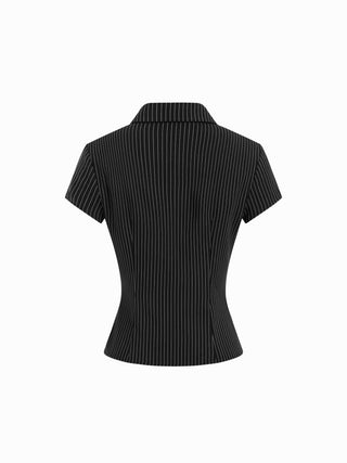 Woven Collar Stripe Short Sleeve Shirt For School