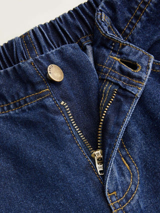 Washed Denim Low Rise Elastic Waist Wide Leg Cropped Bloomer Jeans
