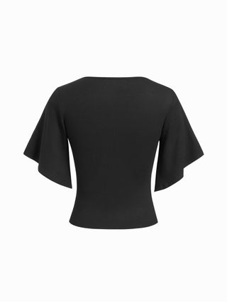 V-neck Ruched Short Bell Sleeve Top