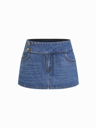 Washed Denim Low Rise A-Line Mini Skort