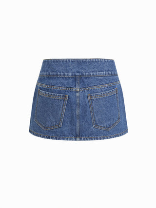Washed Denim Low Rise A-Line Mini Skort