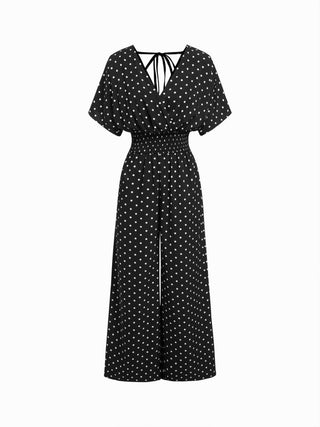 Chiffon Chiffon V-neck Ruched Cloak Sleeve Oversized Jumpsuit For Daily Casual