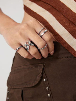 5 PCS WAVE & TWIST & BUTTERFLY RING SET For Daily Casual