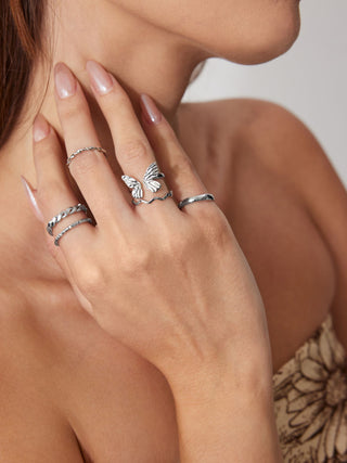 5 PCS WAVE & TWIST & BUTTERFLY RING SET For Daily Casual