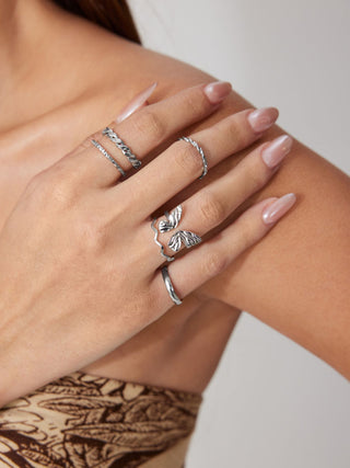 5 PCS WAVE & TWIST & BUTTERFLY RING SET For Daily Casual