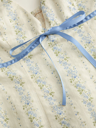 Cotton Floral Halter Neckline Bowknot A-line Mini Dress