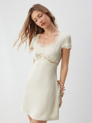 Square Neck Lace Panel Slip Knotted Mini Dress
