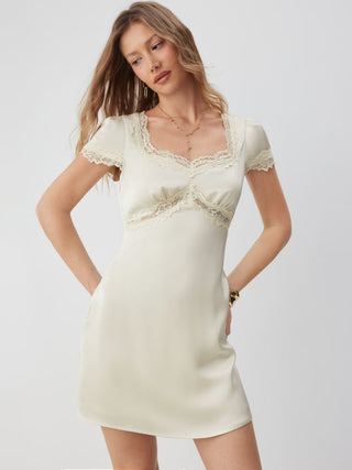 Square Neck Lace Panel Slip Knotted Mini Dress