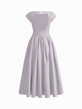 Sculptural Boat Neck Cut Out Backless Ruffle Maxi Dress
