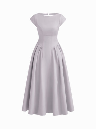 Sculptural Boat Neck Cut Out Backless Ruffle Maxi Dress