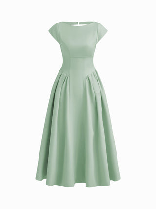 Sculptural Boat Neck Cut Out Backless Ruffle Maxi Dress