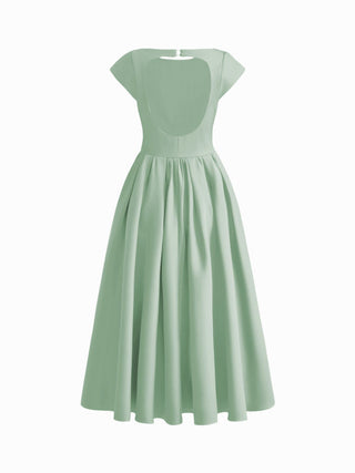 Sculptural Boat Neck Cut Out Backless Ruffle Maxi Dress