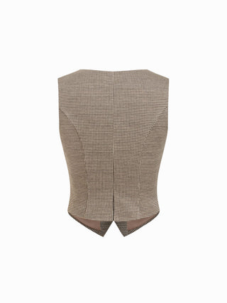 Jacquard Houndstooth Square Neck Crop Blazer Vest