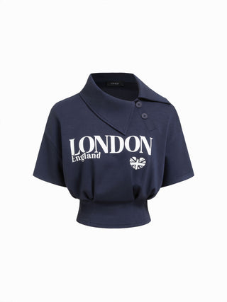 London Heart Graphic Collar Button Top