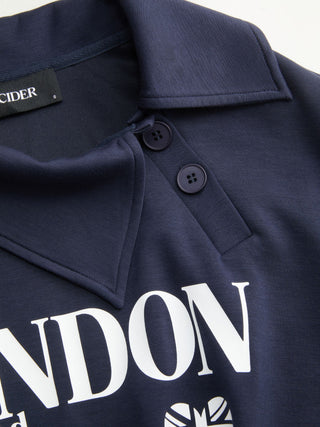 London Heart Graphic Collar Button Top
